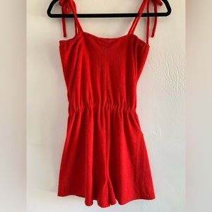 Hand Made Red Romper . Pre- owned. Cotton.See the measure pic for Size .